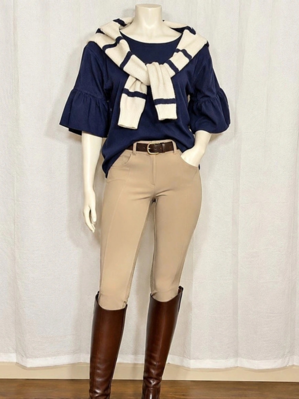 J.Crew Navy Blue Ruffle Bell Sleeve Cotton Top – Size Small